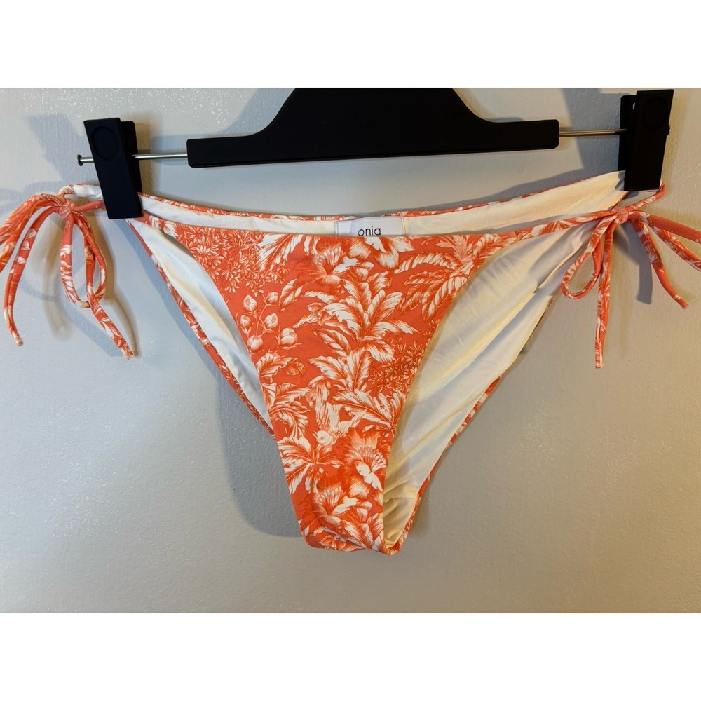 ONIA Orange Tropical Print String Bikini Bottoms M Bathing Swim
